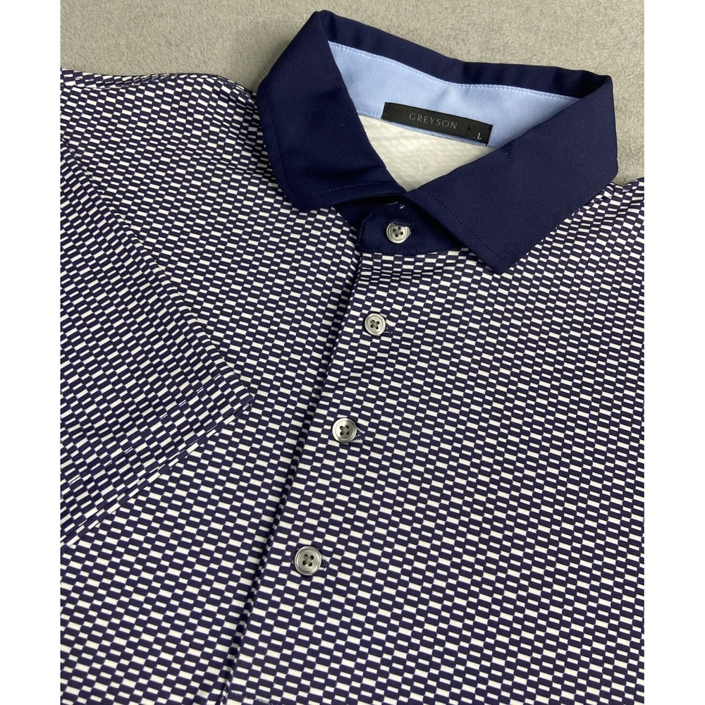 Greyson Shirt‎ Mens Large Blue Golf Polo Geometric Performance Wicking Stretch